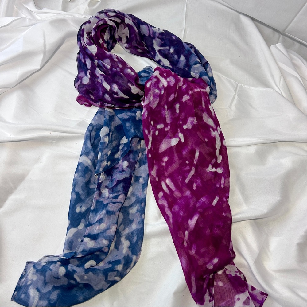 LOFT Abstract Tie-Dye Sheer Scarf – Purple Magenta Blue Lightweight Wrap